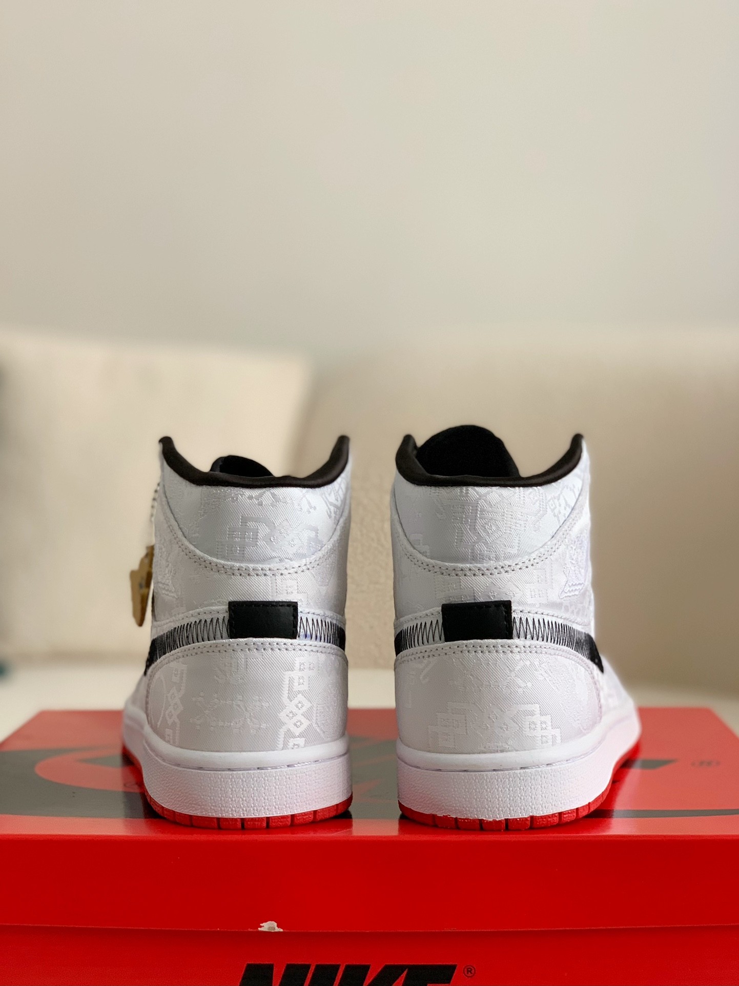「#2」Clot × Air Jordan AJ1 Mid "Fearless" White Silk Sneakers - Image 5