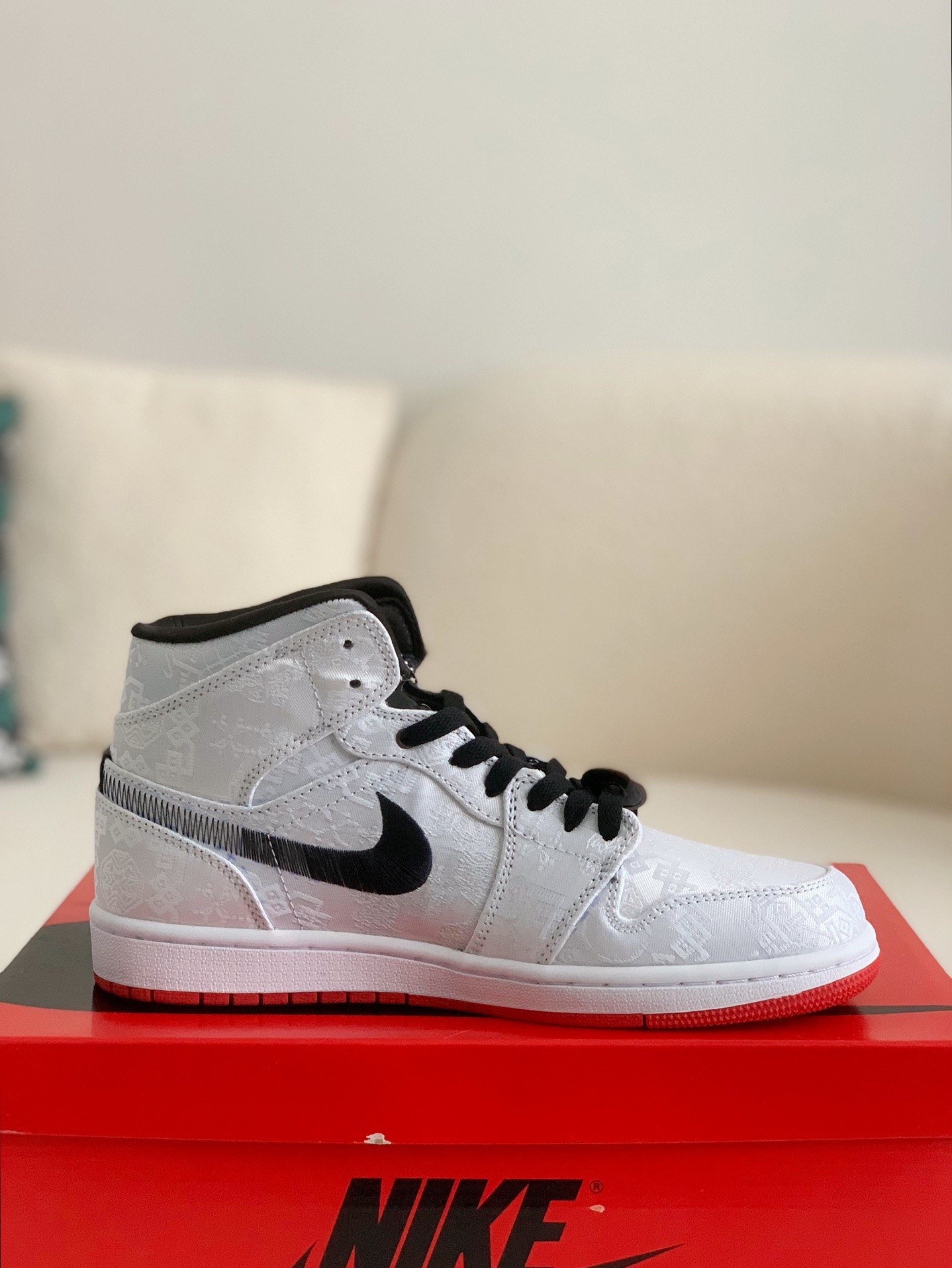 「#2」Clot × Air Jordan AJ1 Mid "Fearless" White Silk Sneakers - Image 4