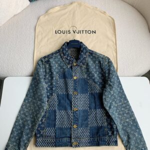 「#987」Louis Vuitton Classic Logo printed all over patchwork denim jacket