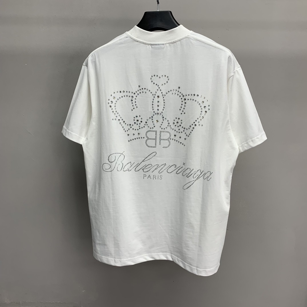 「#1215」Paris royal crown hot diamond short sleeve t-shirt