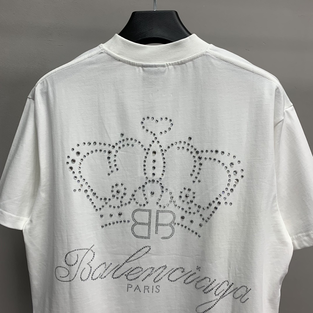 「#1215」Paris royal crown hot diamond short sleeve t-shirt - Image 4