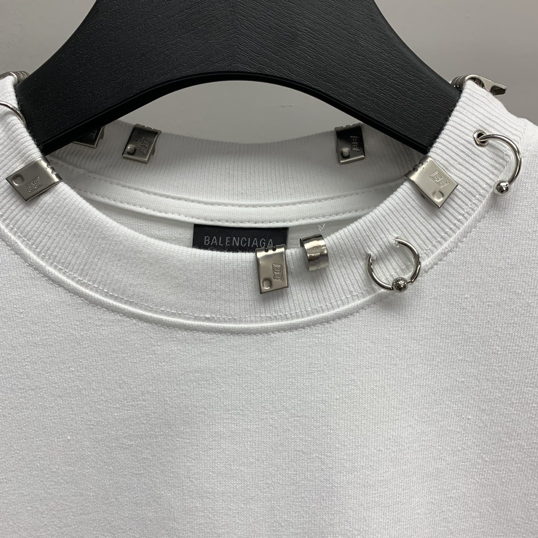 「#1242」Balenciaga neckline hardware perforated T-shirt - Image 5