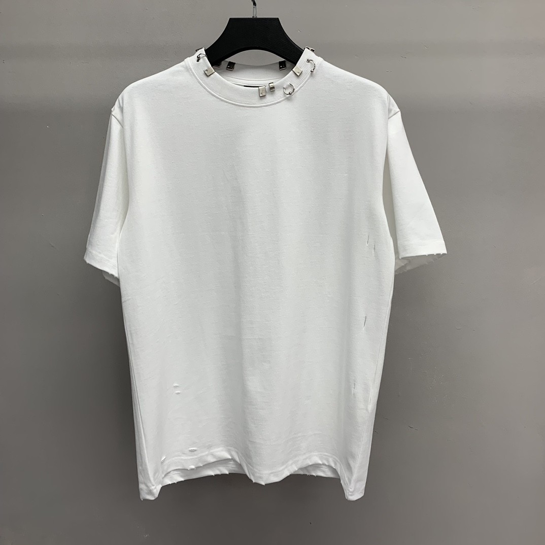 「#1242」Balenciaga neckline hardware perforated T-shirt