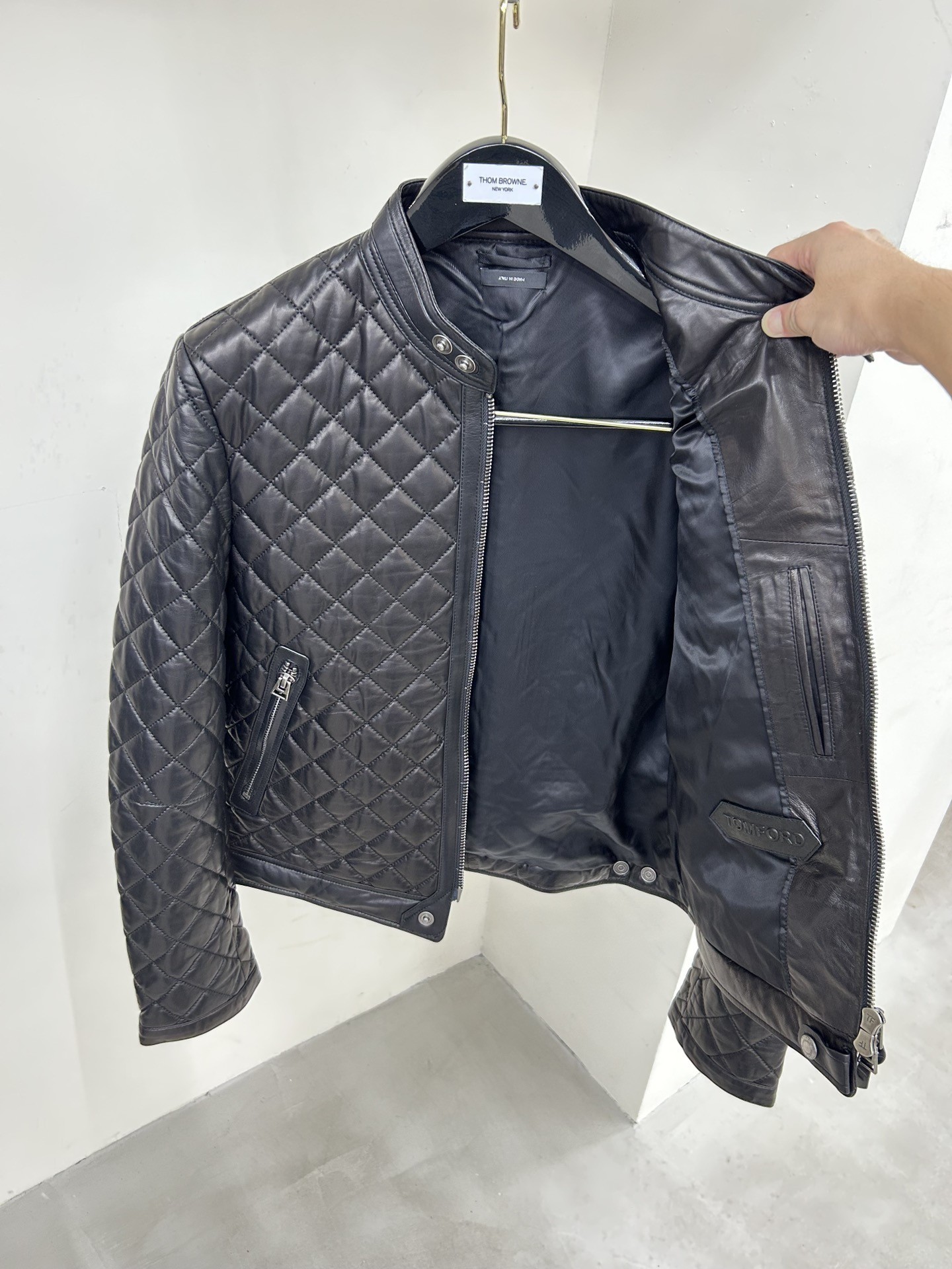 「#1273」Tom Ford 23 catwalk style slim stand collar leather jacket - Image 4