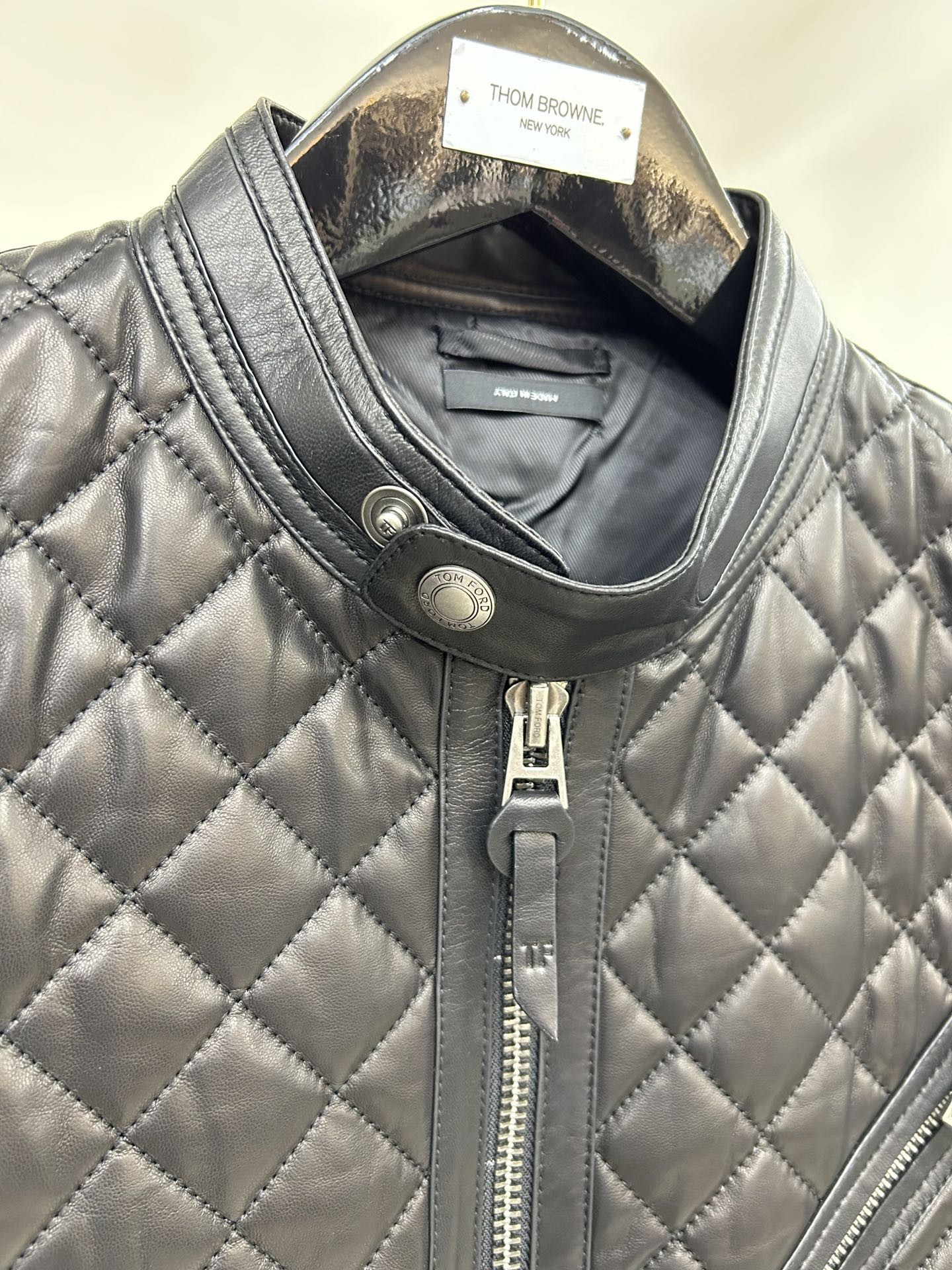 「#1273」Tom Ford 23 catwalk style slim stand collar leather jacket - Image 2
