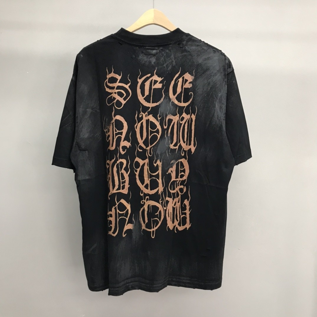 「#1358」Balenciaga Sanskrit lettering industrial paint T-shirt - Image 3