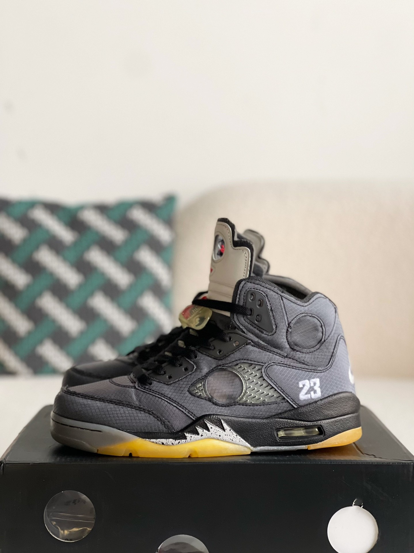 「#1458」OFF_WHITExJordan Air Jordan 5 Retro SP High-top basketball shoes