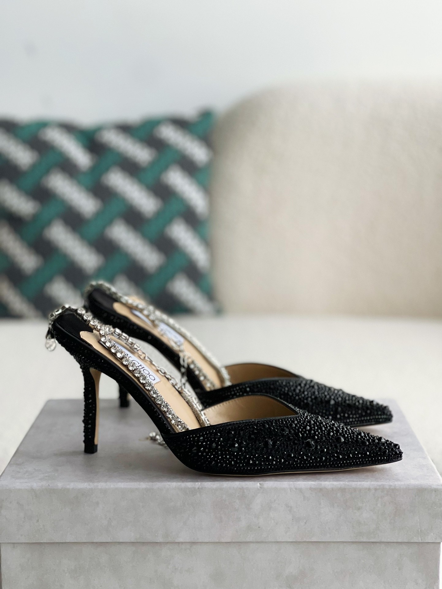 「#1499」Jimmy Choo/Saeda 100 Lady Crystal Chain Heels JC - Image 2
