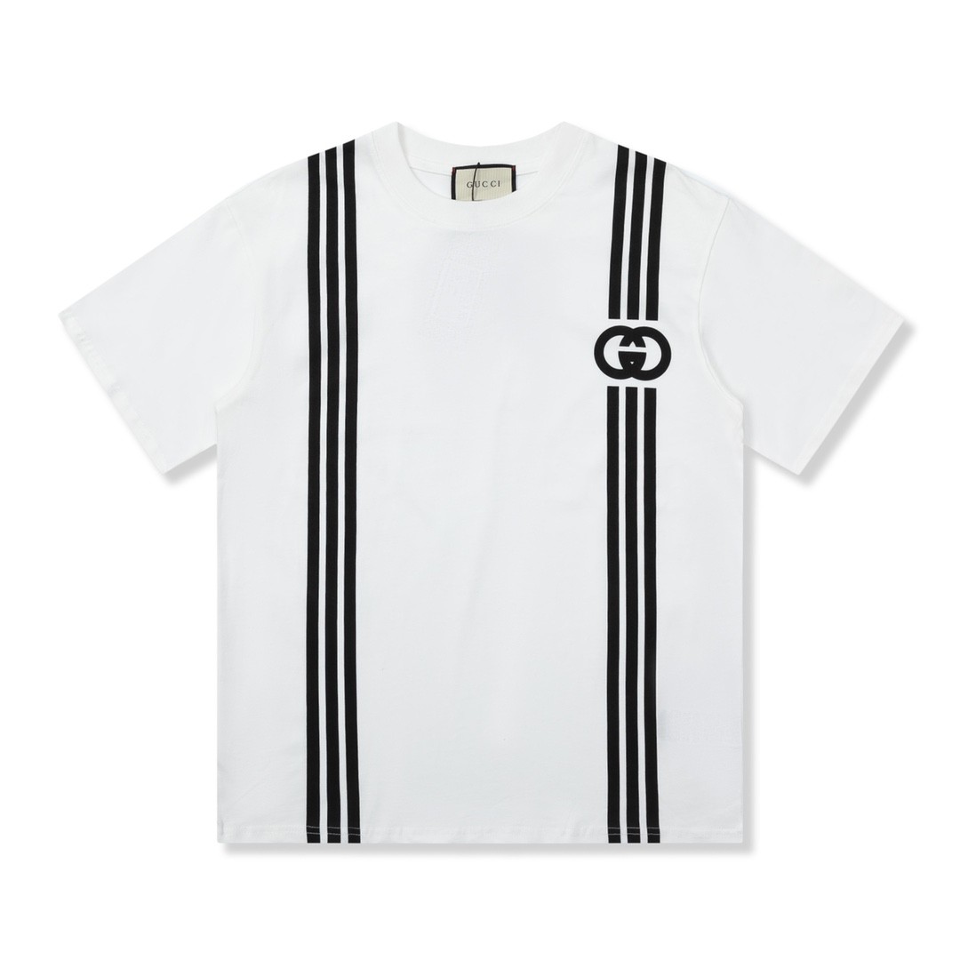 「#1519」Gucci 23SS double G vertical stripe foam printed t-shirt
