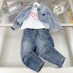 「#1599」Prada T-shirt, denim jacket and pants 3-piece set