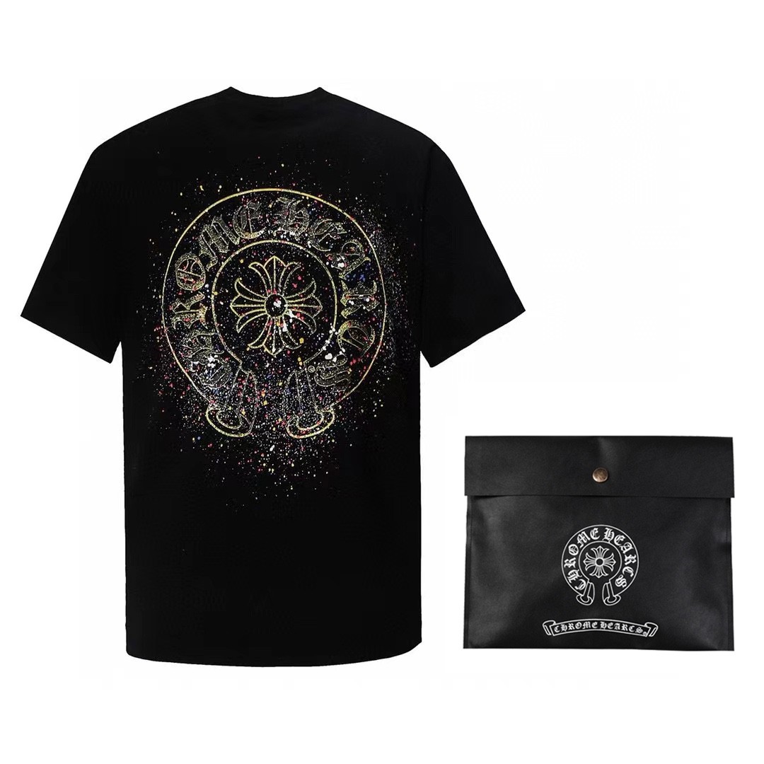 「#1635」Chrome Hearts heart splashed ink Sanskrit horseshoe t-shirtarts - Image 2