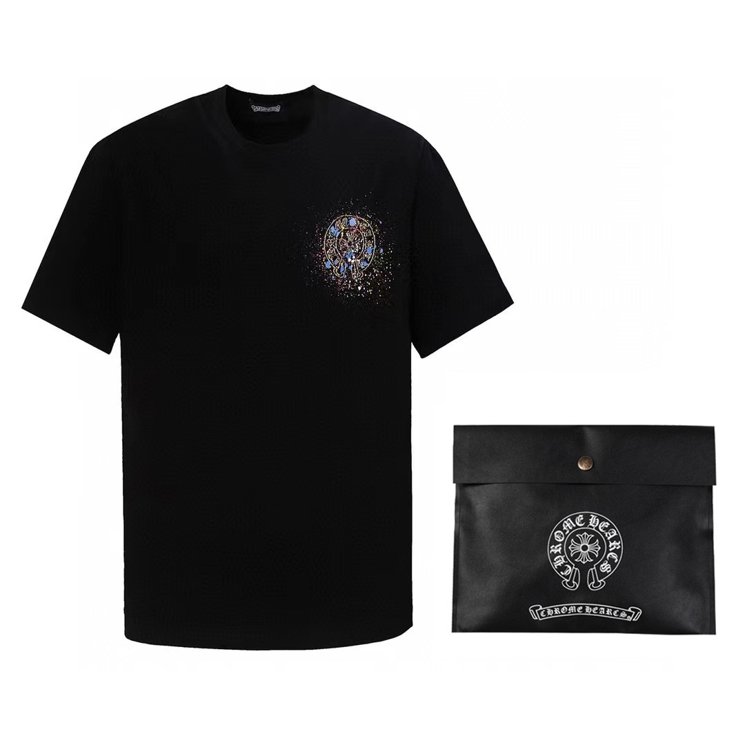 「#1635」Chrome Hearts heart splashed ink Sanskrit horseshoe t-shirtarts