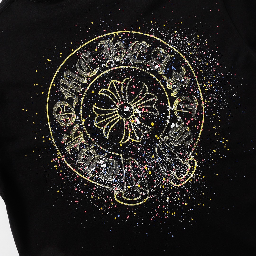 「#1635」Chrome Hearts heart splashed ink Sanskrit horseshoe t-shirtarts - Image 6