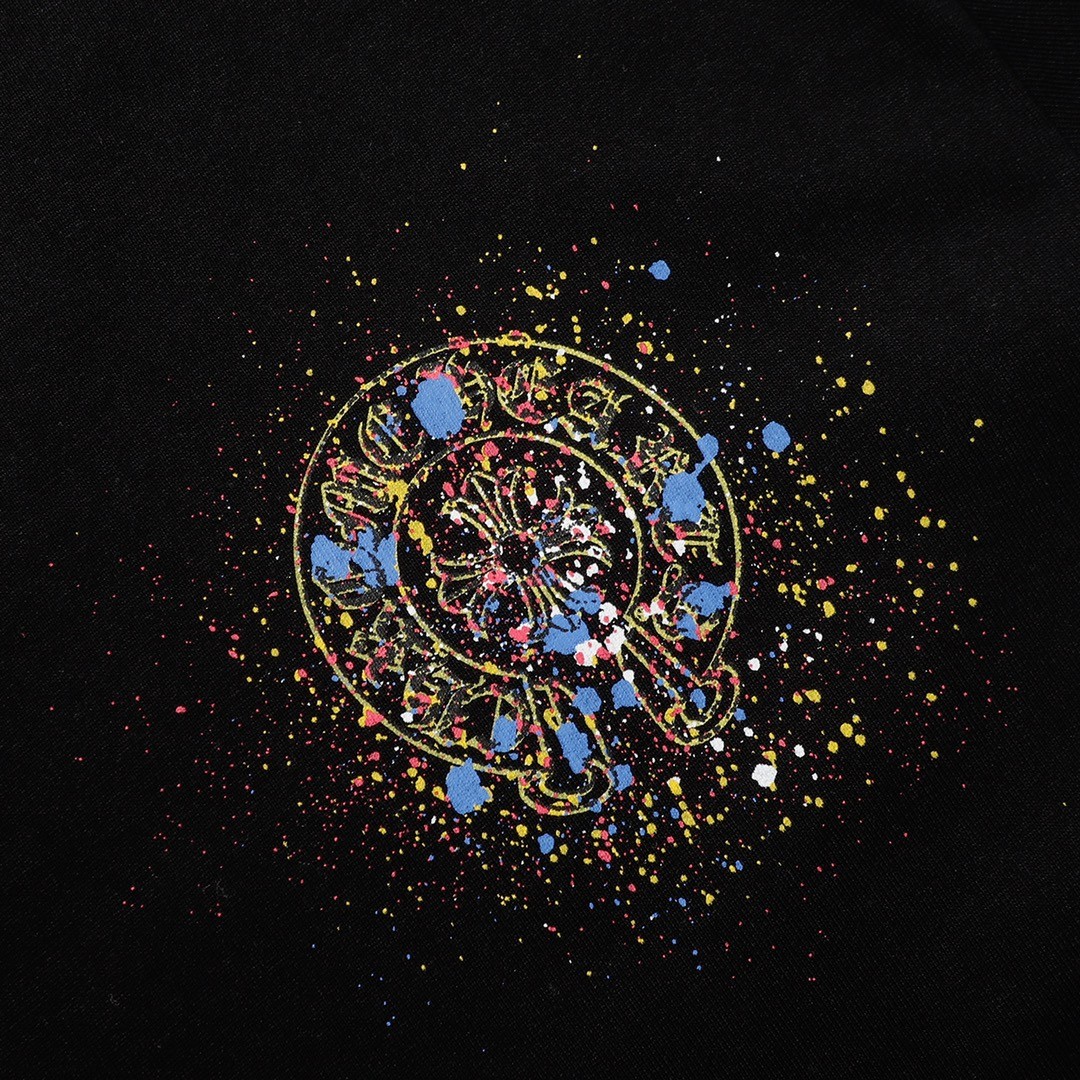 「#1635」Chrome Hearts heart splashed ink Sanskrit horseshoe t-shirtarts - Image 5