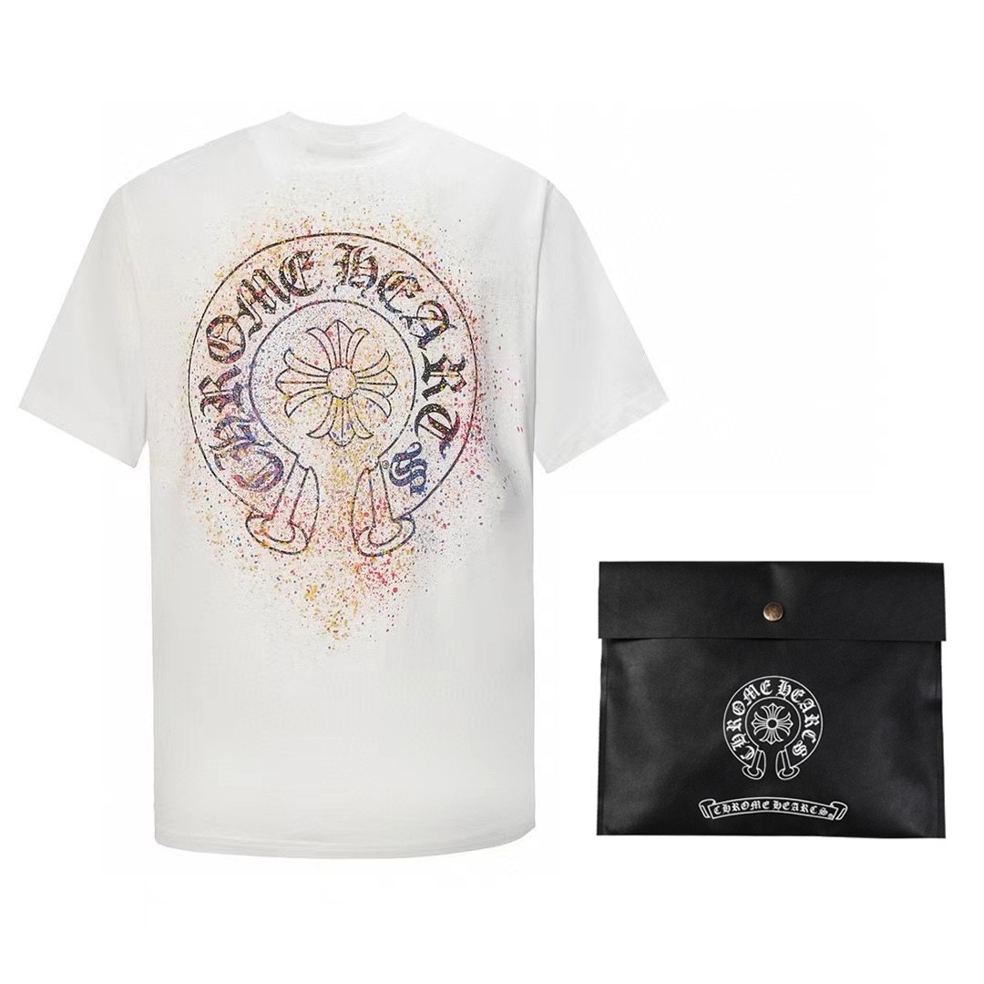 「#1636」Chrome Hearts heart splashed ink Sanskrit horseshoe t-shirtarts - Image 2