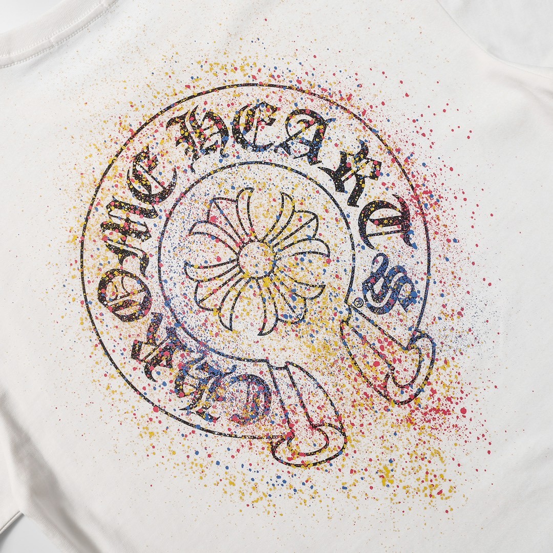 「#1636」Chrome Hearts heart splashed ink Sanskrit horseshoe t-shirtarts - Image 6