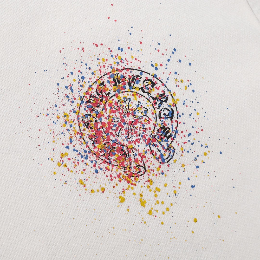 「#1636」Chrome Hearts heart splashed ink Sanskrit horseshoe t-shirtarts - Image 4