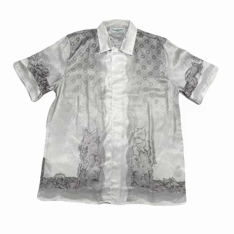 「#1878」Casablanca 22SS guardian plaster, black and white gradient men and women lovers Hawaiian short-sleev