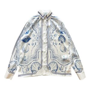 「#1970」Casablanca 23SS Blue Marble Swan Hawaiian long sleeve shirt