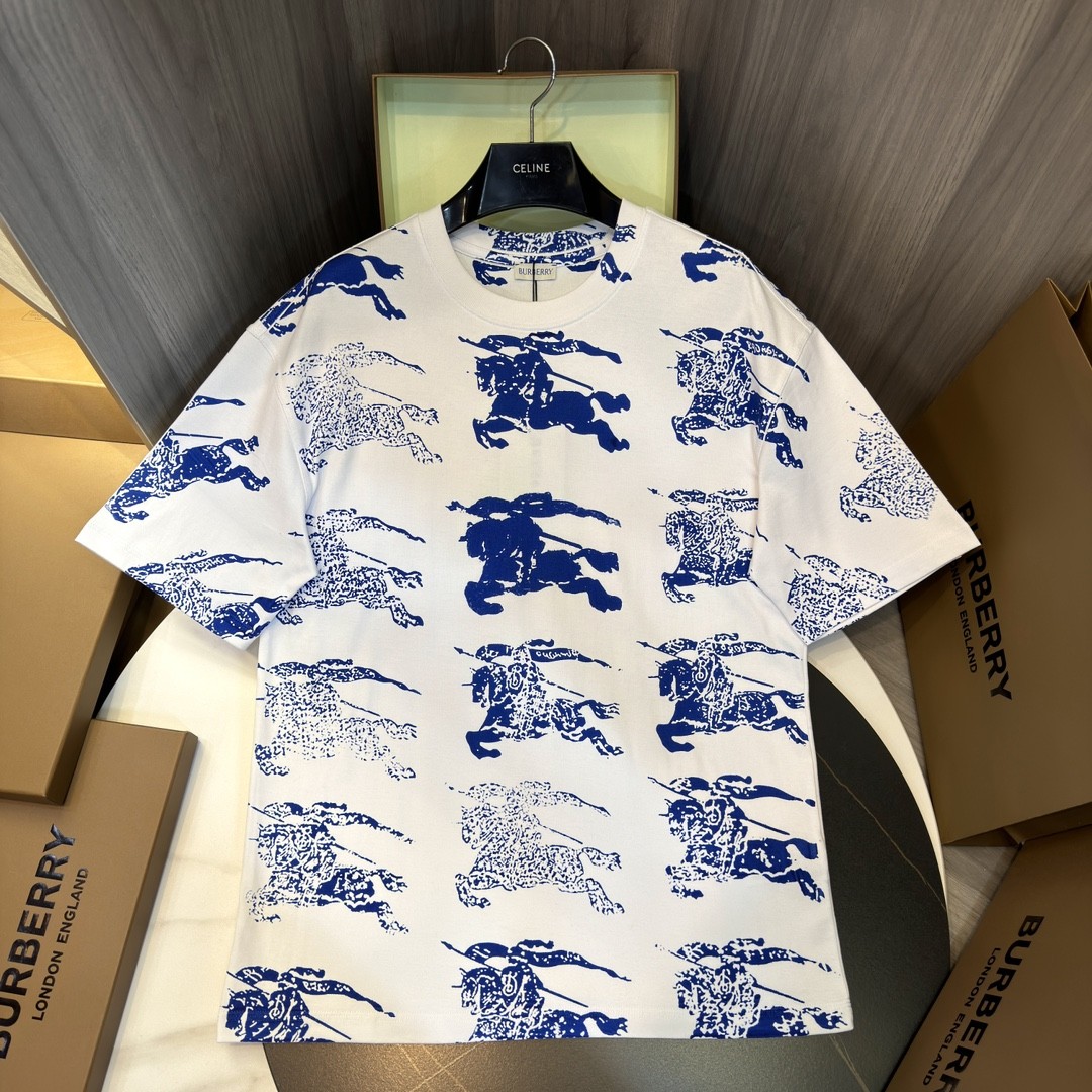 「#2003」Burberry 2024ss the latest full-body knight texture sense printed cotton t-shirt