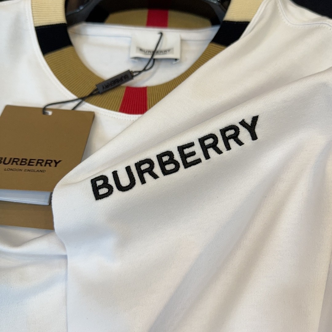 「#2004」Burberry 2024ss latest logo embroidered cotton short-sleeved t-shirt - Image 4