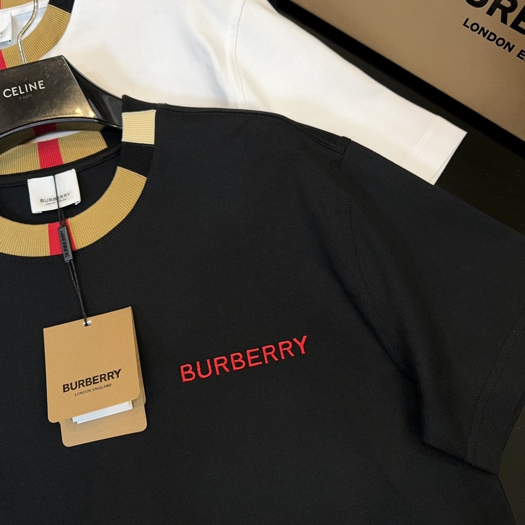 「#2005」Burberry 2024ss latest logo embroidered cotton short-sleeved t-shirt - Image 5