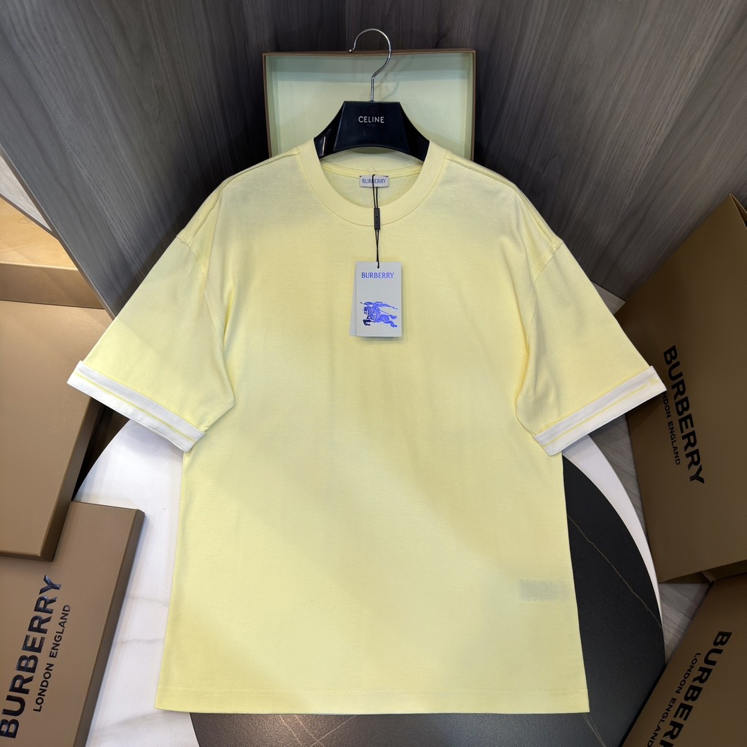 「#2006」Burberry 2024ss the latest white cloth cuffs stitching small war horse printed cotton t-shirt