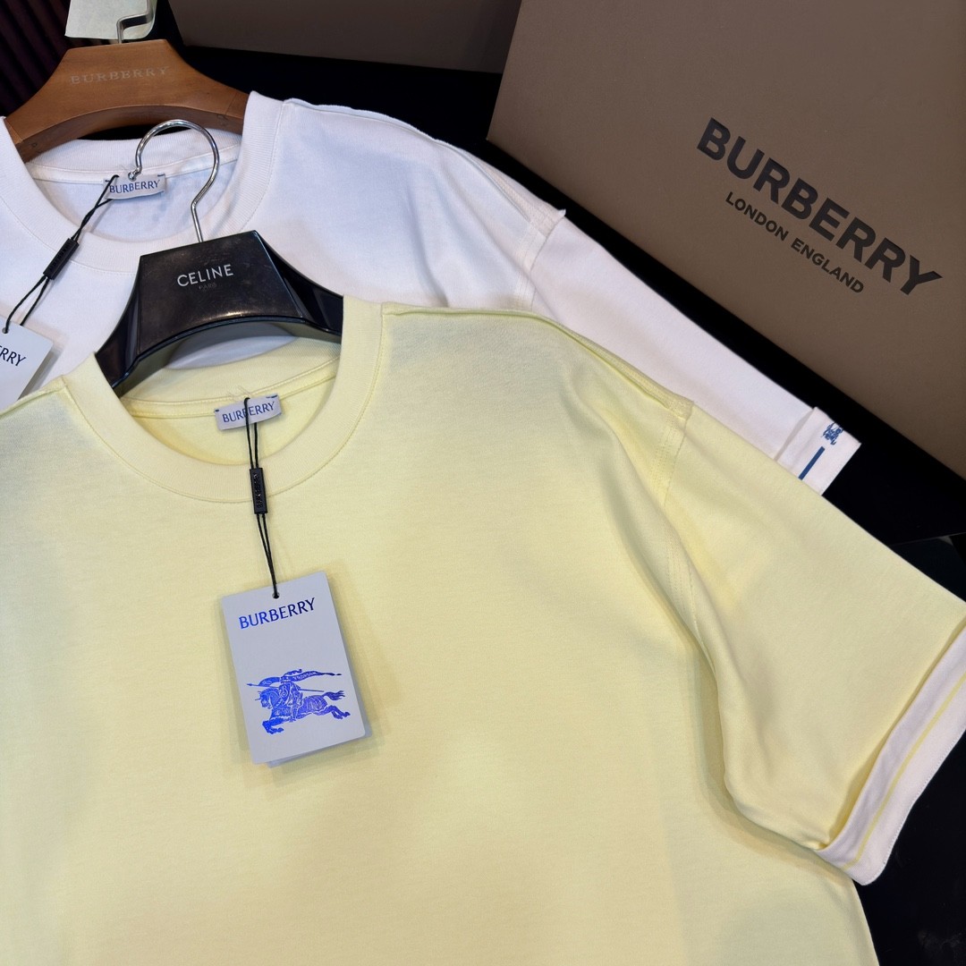 「#2006」Burberry 2024ss the latest white cloth cuffs stitching small war horse printed cotton t-shirt - Image 3