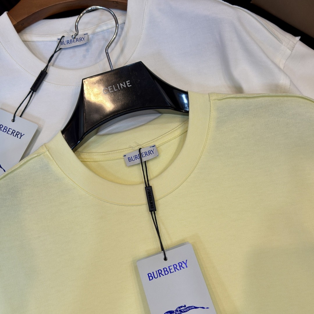「#2006」Burberry 2024ss the latest white cloth cuffs stitching small war horse printed cotton t-shirt - Image 5