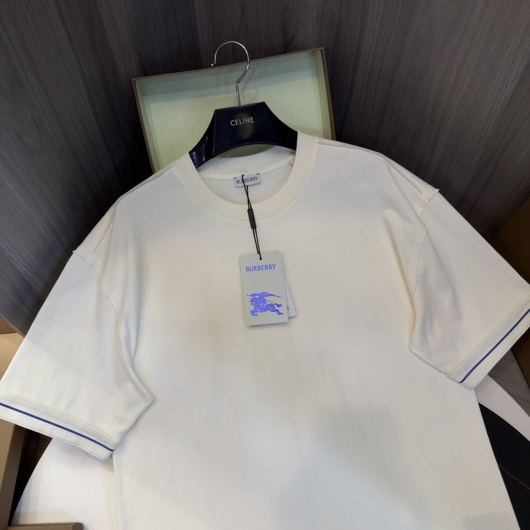 「#2007」Burberry 2024ss the latest white cloth cuffs stitching small war horse printed cotton t-shirt - Image 2