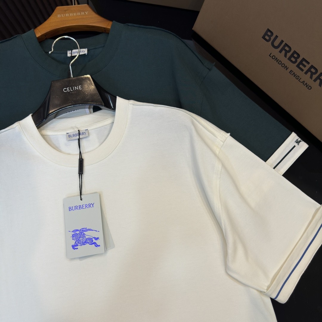 「#2007」Burberry 2024ss the latest white cloth cuffs stitching small war horse printed cotton t-shirt - Image 3