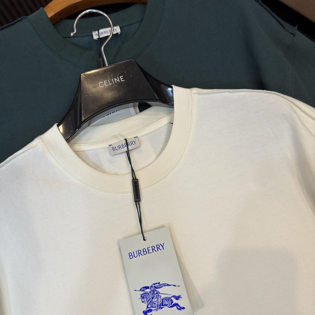 「#2007」Burberry 2024ss the latest white cloth cuffs stitching small war horse printed cotton t-shirt - Image 5