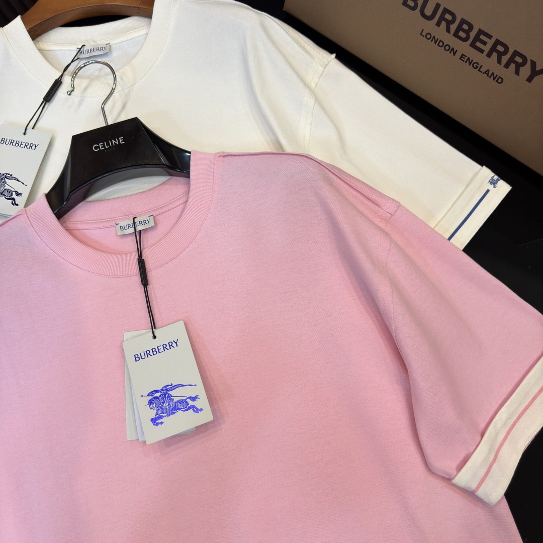 「#2008」Burberry 2024ss the latest white cloth cuffs stitching small war horse printed cotton t-shirt - Image 3
