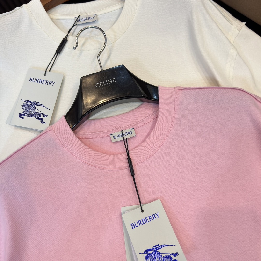 「#2008」Burberry 2024ss the latest white cloth cuffs stitching small war horse printed cotton t-shirt - Image 7