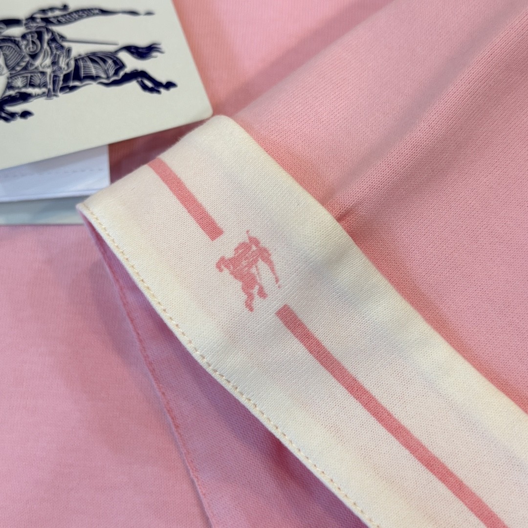 「#2008」Burberry 2024ss the latest white cloth cuffs stitching small war horse printed cotton t-shirt - Image 6