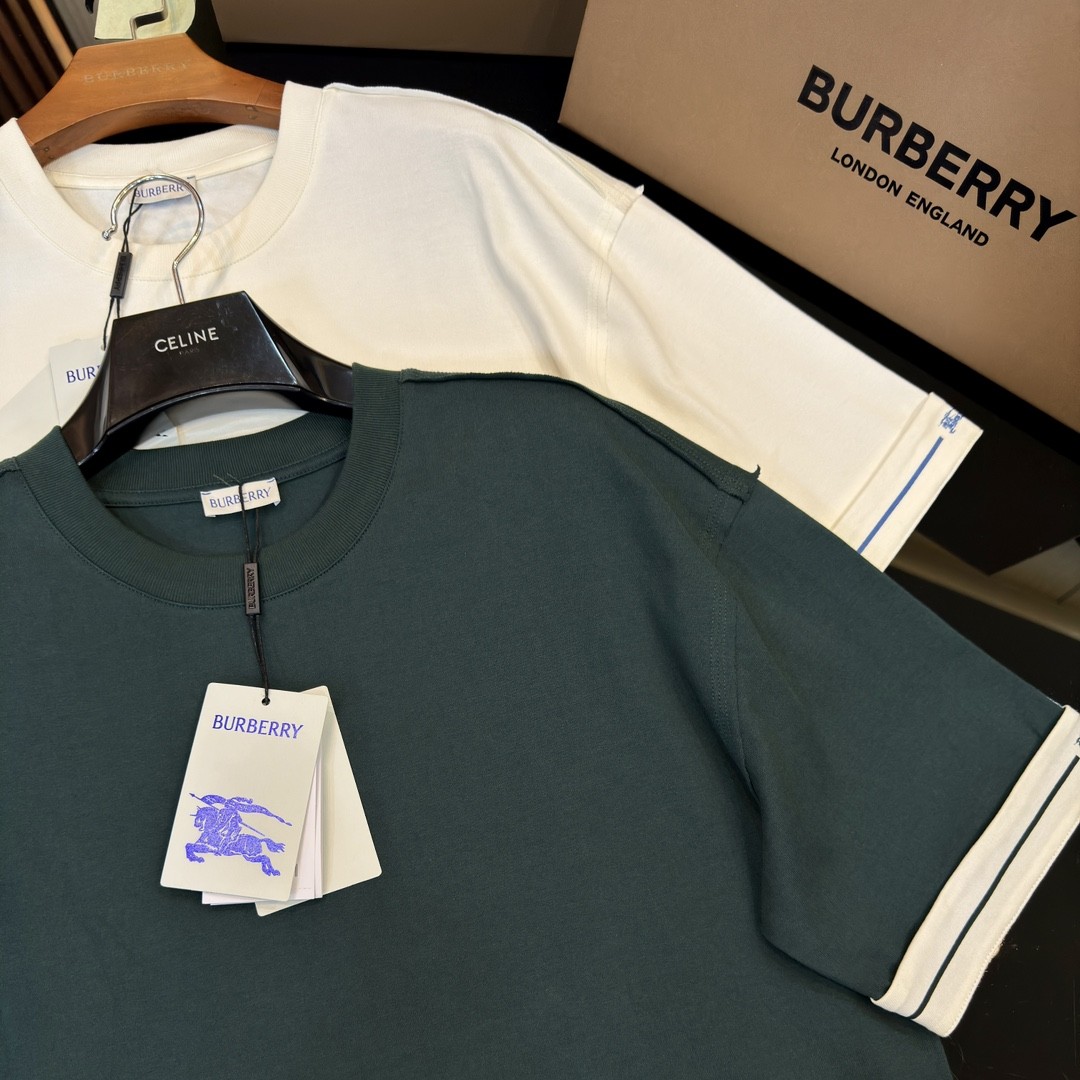 「#2009」Burberry 2024ss the latest white cloth cuffs stitching small war horse printed cotton t-shirt - Image 3