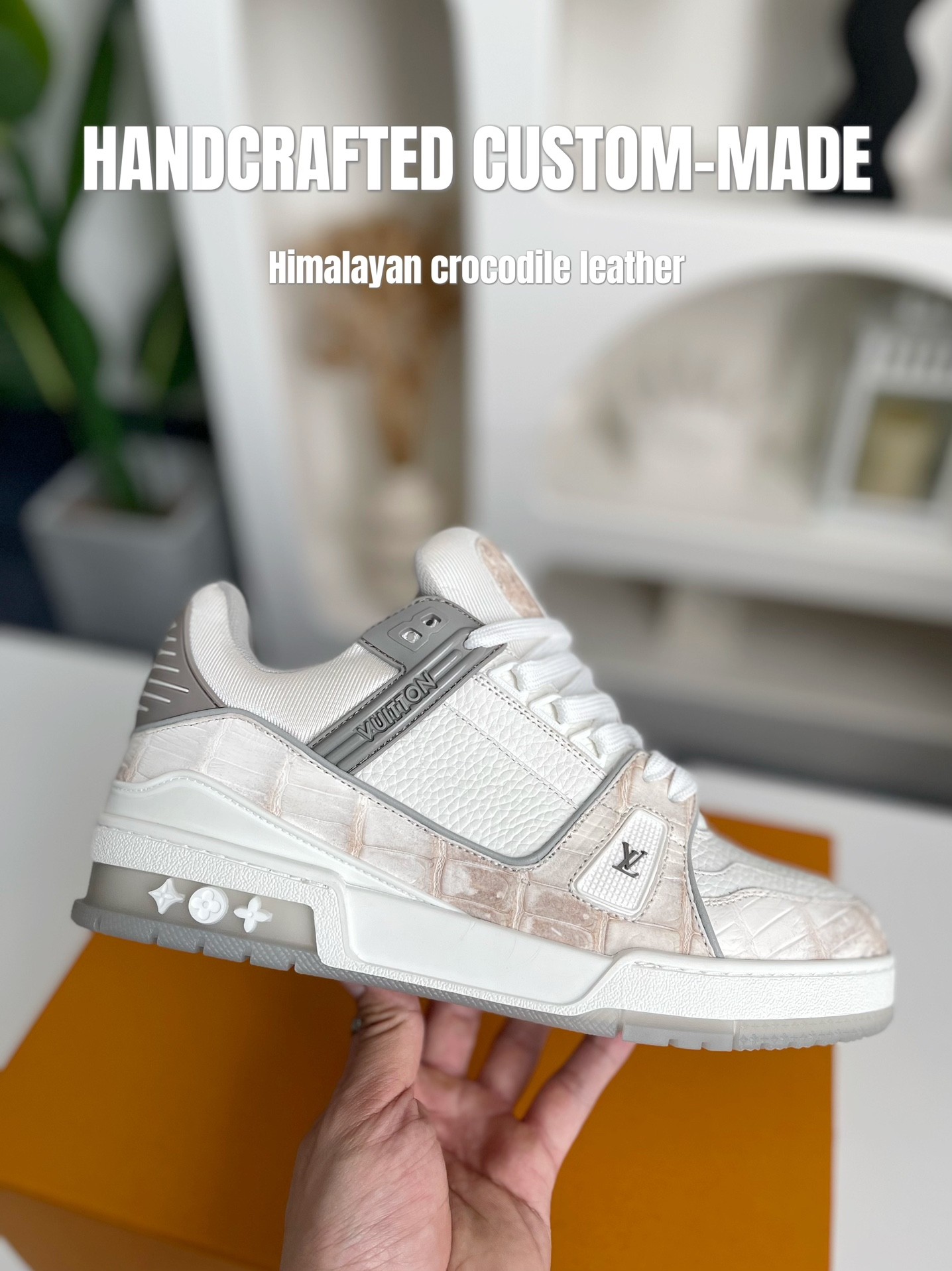 「#2052」【Handmade Custom】Louis Vuitton Himalayan Crocodile Leather Trainer Sneakers - Image 8