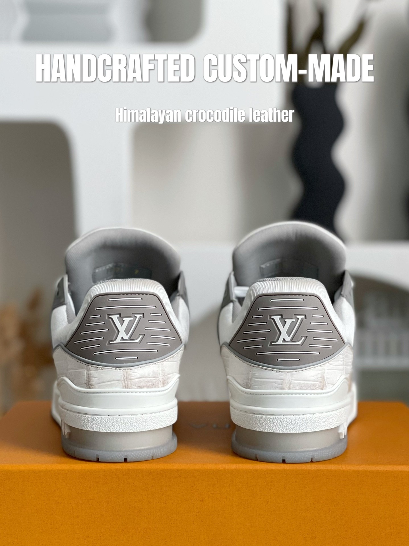 「#2052」【Handmade Custom】Louis Vuitton Himalayan Crocodile Leather Trainer Sneakers - Image 5