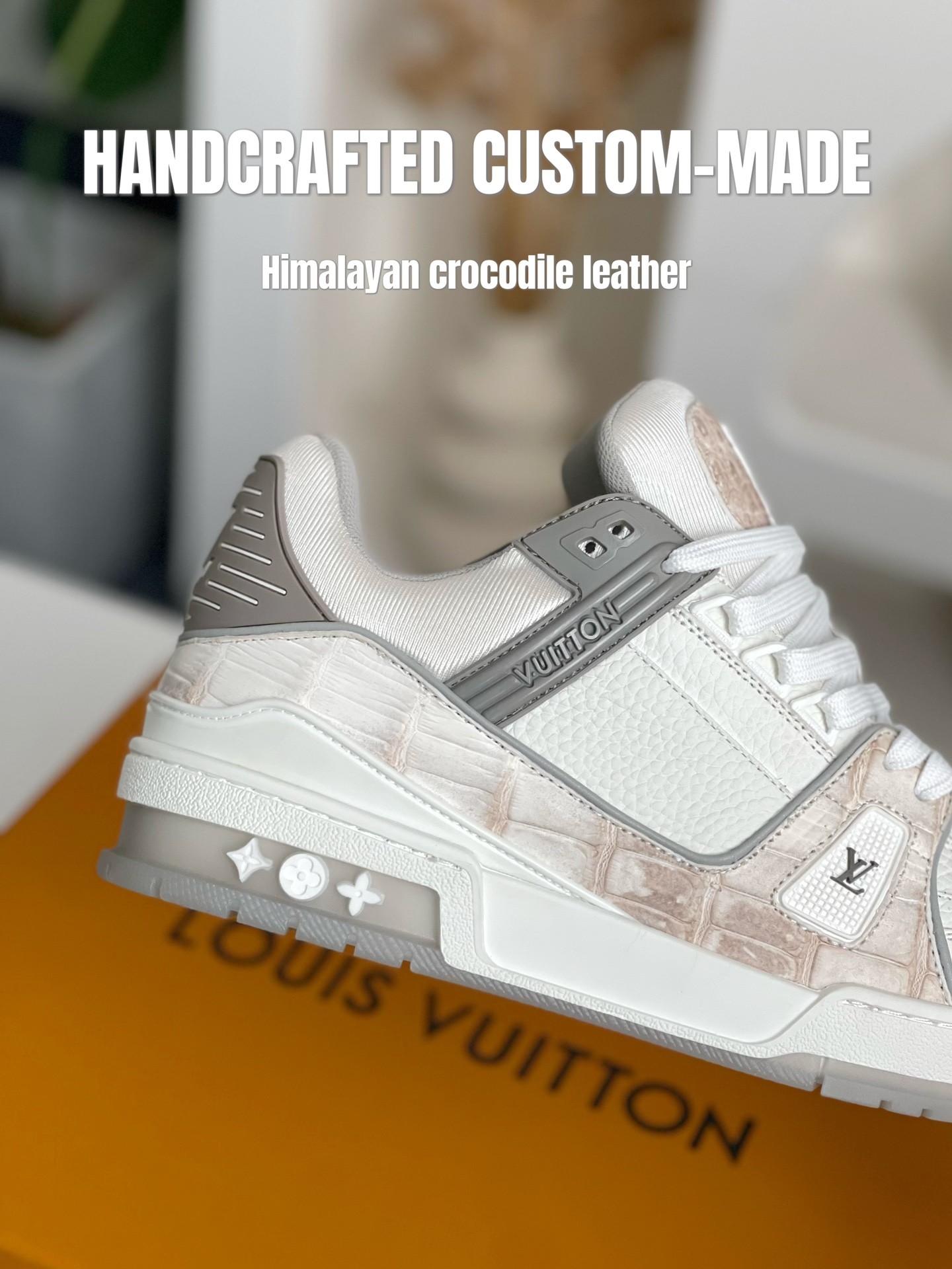 「#2052」【Handmade Custom】Louis Vuitton Himalayan Crocodile Leather Trainer Sneakers - Image 9