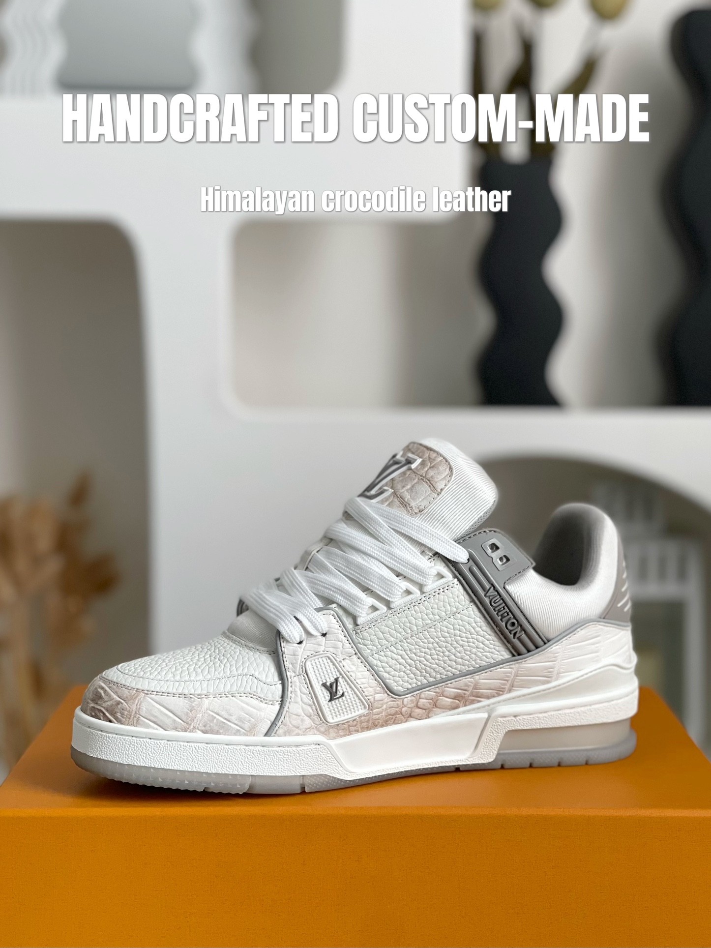 「#2052」【Handmade Custom】Louis Vuitton Himalayan Crocodile Leather Trainer Sneakers - Image 6