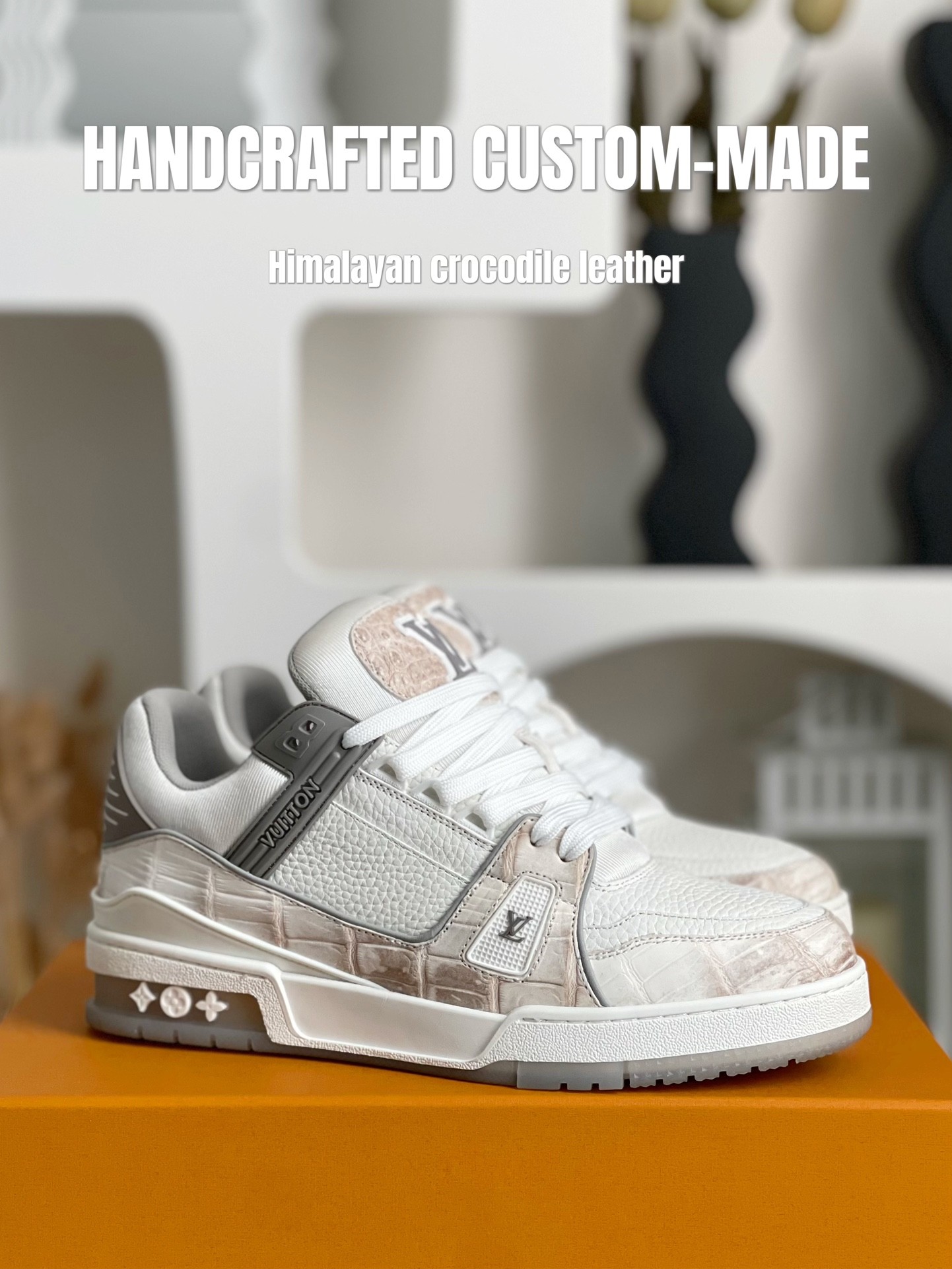 「#2052」【Handmade Custom】Louis Vuitton Himalayan Crocodile Leather Trainer Sneakers - Image 2