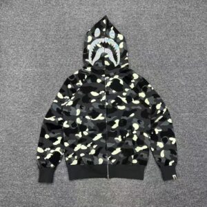 「#2665」bape luminous camouflage laser shark hooded zip-up sweatshirt