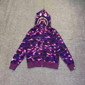 「#2670」bape camouflage purple classic shark zipper sweatshirt