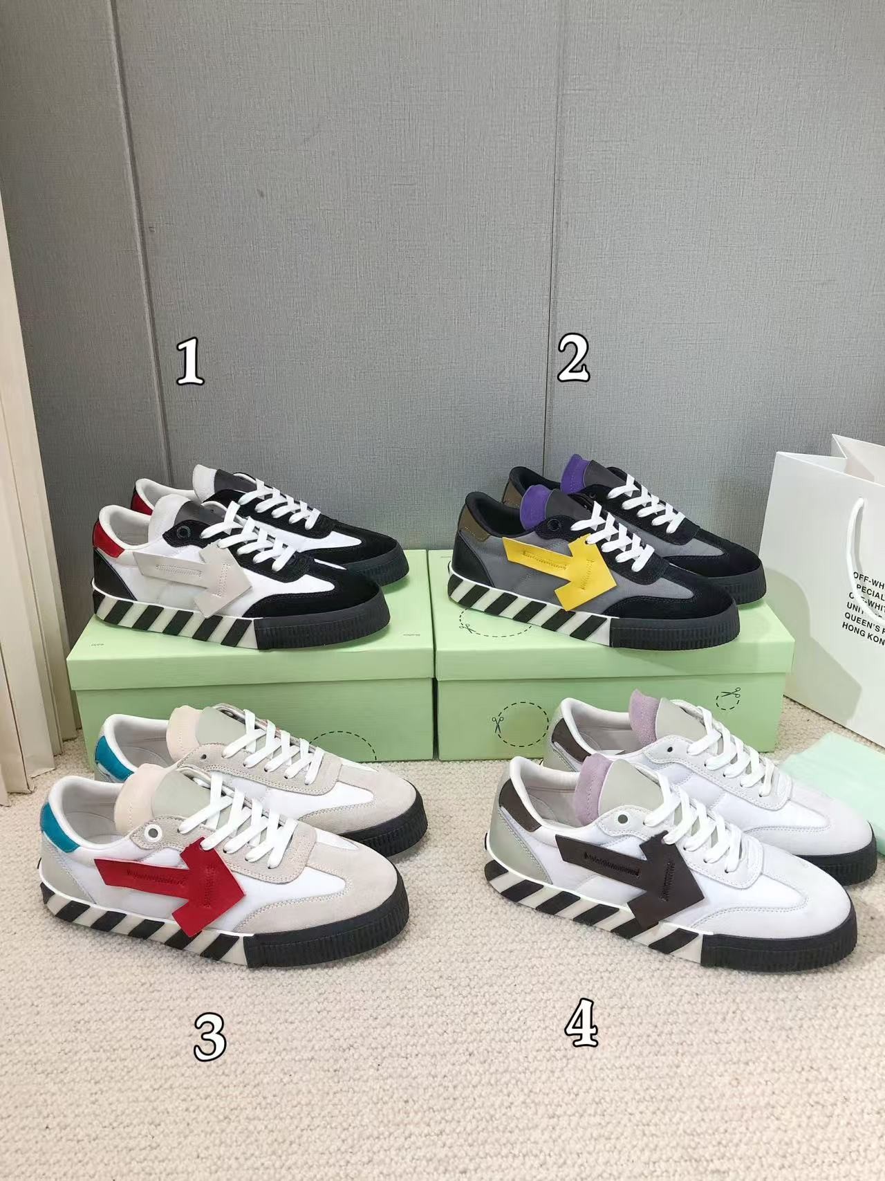 「#3245」Off-White color-blocked arrows with geometric patterns, multi-color matching, sneakers