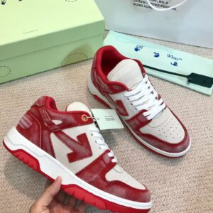 「#3255」Off-White arrow stitching red frosted leather distressed sneakers