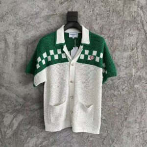 「#3285」Casablanca Green Cotton High Density Knit, Woven Plaid Sweater T-Shirt