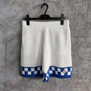 「#3290」Casablanca, blue cotton high density knit, woven plaid shorts