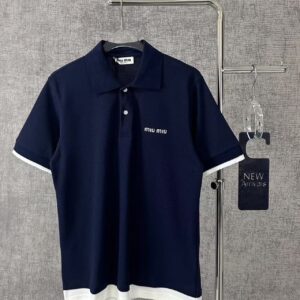 「#3410」Miumiu micro logo letter contrast color polo shirt