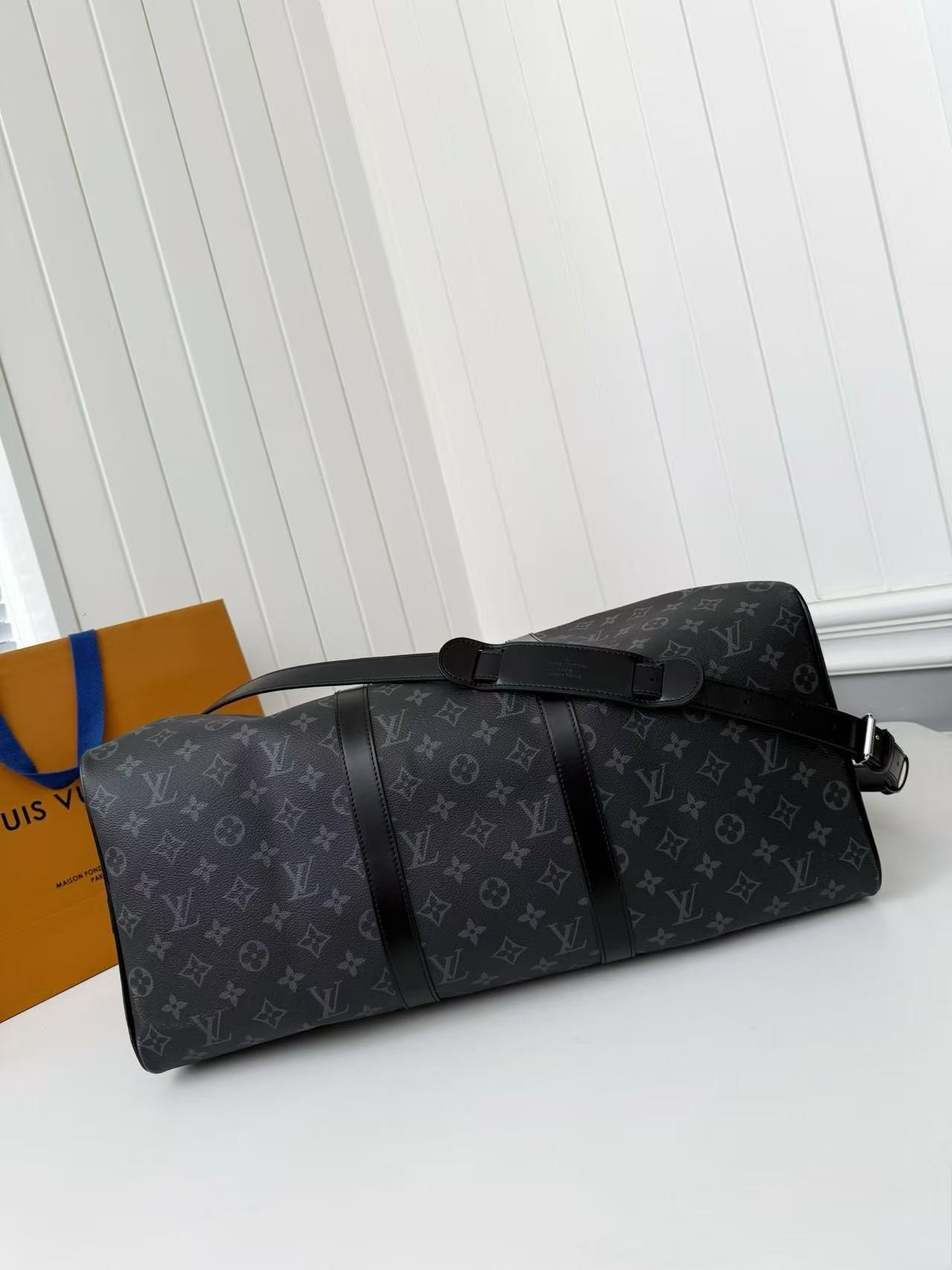 「#3586」New KEEPALL BANDOULIÈRE 50 black check travel bag N14202 - Image 5