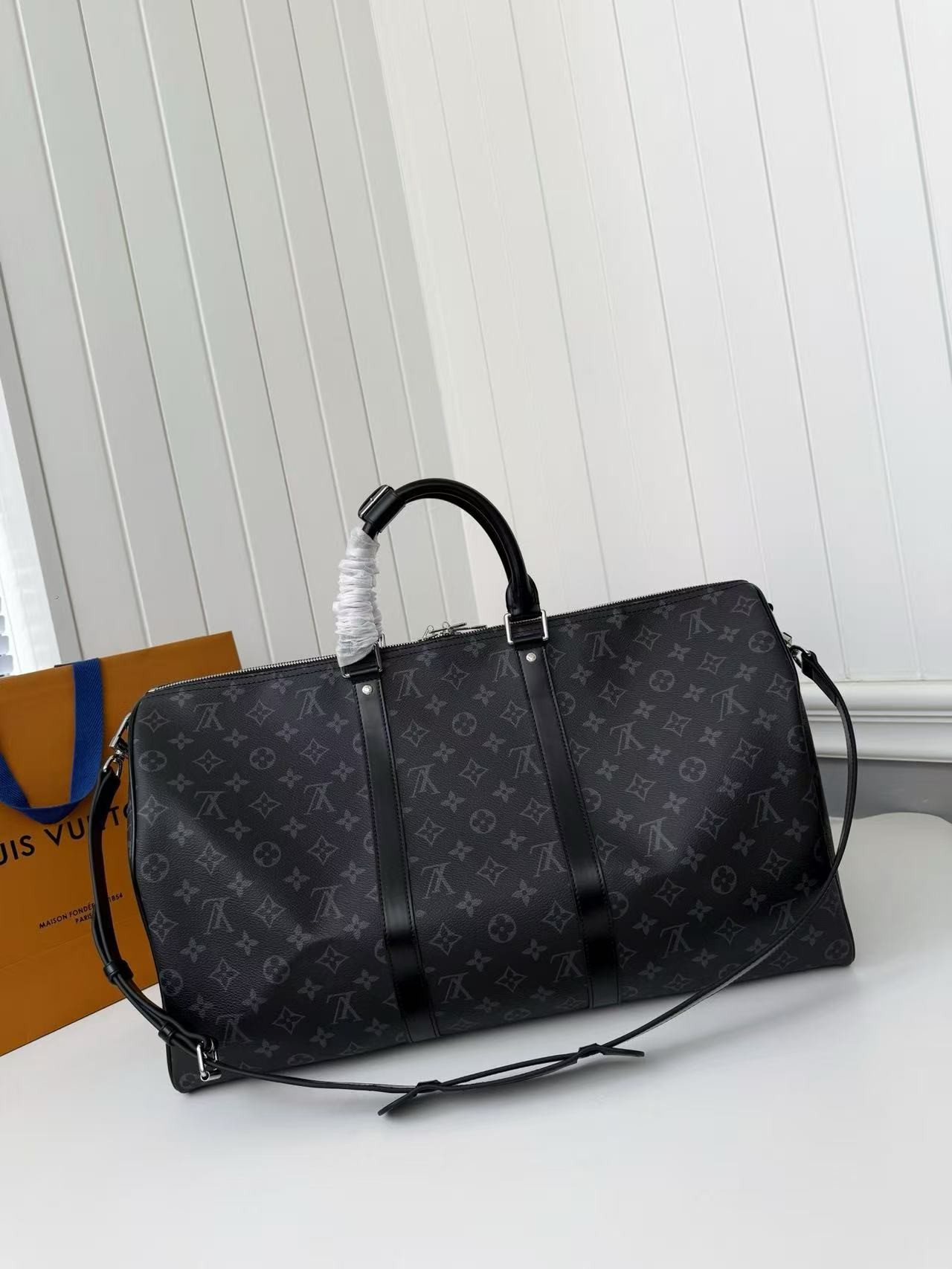 「#3586」New KEEPALL BANDOULIÈRE 50 black check travel bag N14202 - Image 3